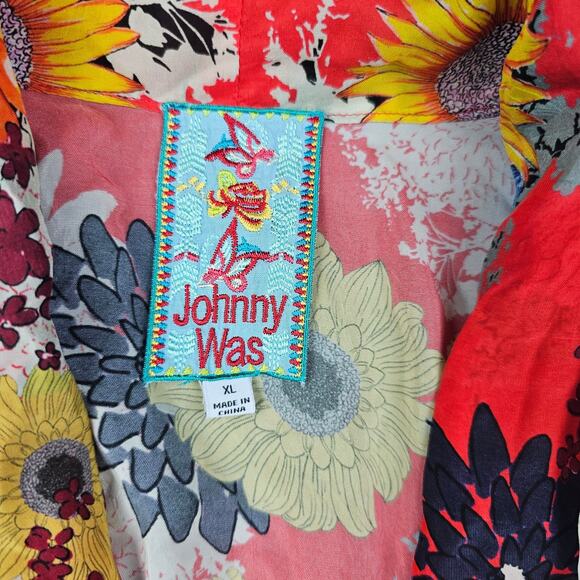 Johnny Was Silk Kimono Jacket Womens XL Orange Floral Embroidered Boho Coastal - Picture 6 of 8